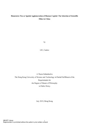 image of title page of thesis: Hometown ties or spatial agglomeration of human capital : the selection of scientific elites in China by Liu Canhui 